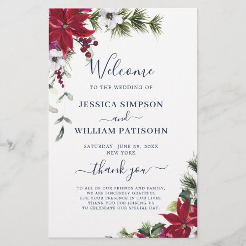 Elegant Red Poinsettia Wedding Ceremony Program