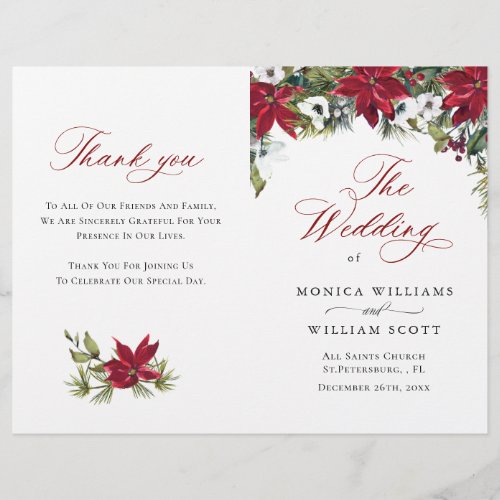 Elegant Red Poinsettia Wedding Ceremony Program