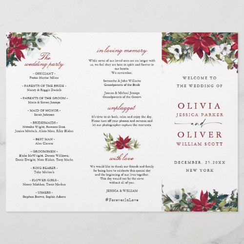 Elegant Red Poinsettia Wedding Ceremony Program