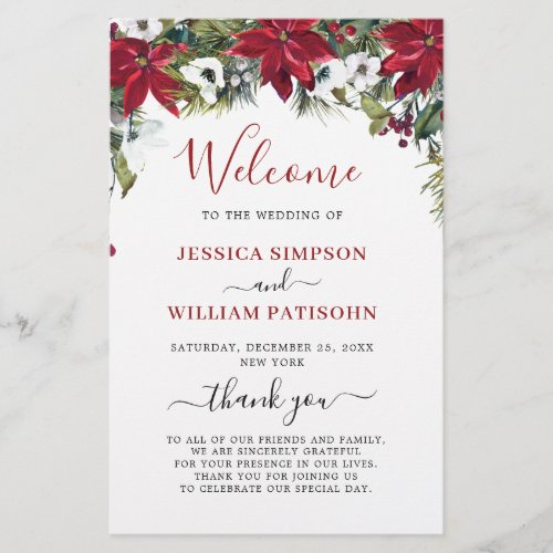 Elegant Red Poinsettia Wedding Ceremony Program