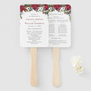 Elegant Red Poinsettia Wedding Ceremony Program Hand Fan