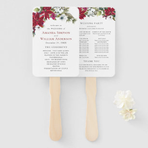 Elegant Red Poinsettia Wedding Ceremony Program Hand Fan