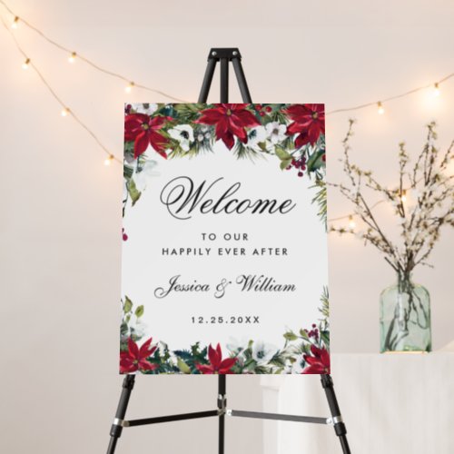 Elegant Red Poinsettia Wedding Ceremony Welcome Foam Board