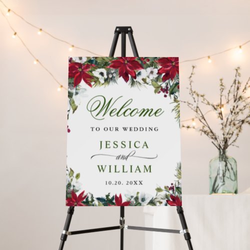 Elegant Red Poinsettia Wedding Ceremony Welcome Foam Board