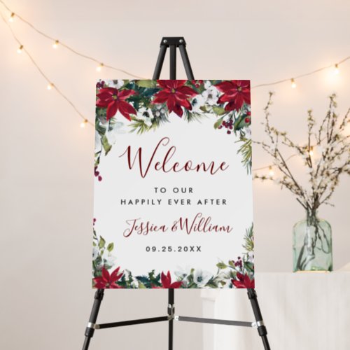 Elegant Red Poinsettia Wedding Ceremony Welcome Foam Board