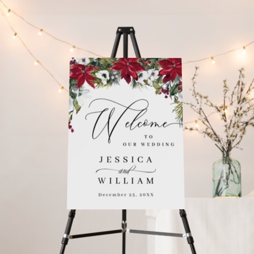 Elegant Red Poinsettia Wedding Ceremony Welcome Foam Board