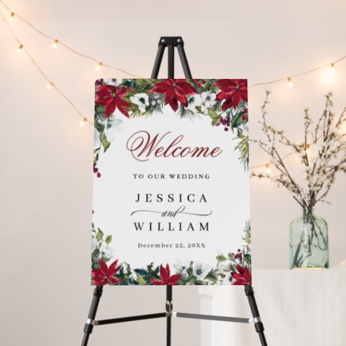 Elegant Red Poinsettia Wedding Ceremony Welcome Foam Board