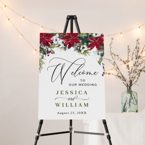 Elegant Red Poinsettia Wedding Ceremony Welcome Foam Board