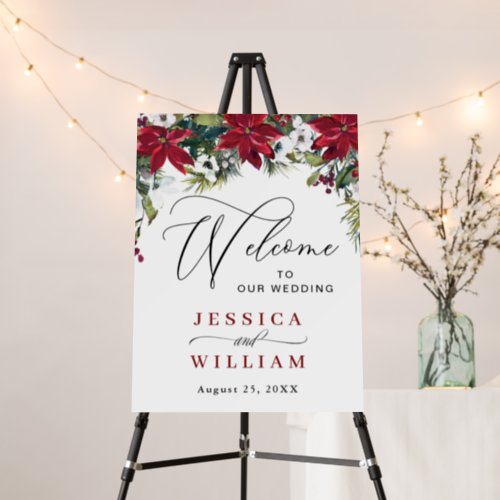 Elegant Red Poinsettia Wedding Ceremony Welcome Foam Board