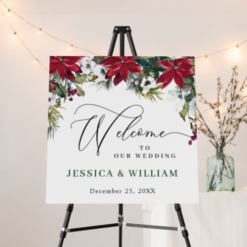 Elegant Red Poinsettia Wedding Ceremony Welcome Foam Board