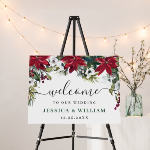 Elegant Red Poinsettia Wedding Ceremony Welcome Foam Board