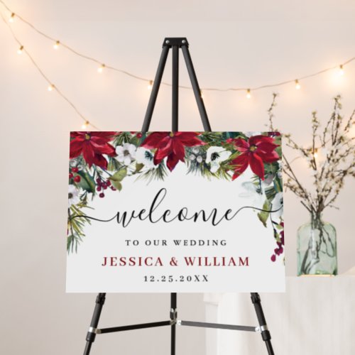 Elegant Red Poinsettia Wedding Ceremony Welcome Foam Board