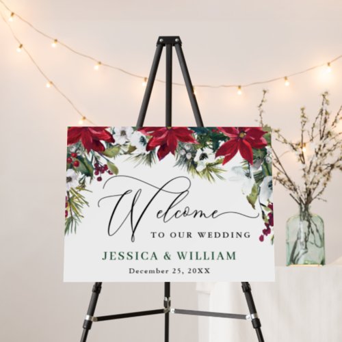 Elegant Red Poinsettia Wedding Ceremony Welcome Foam Board