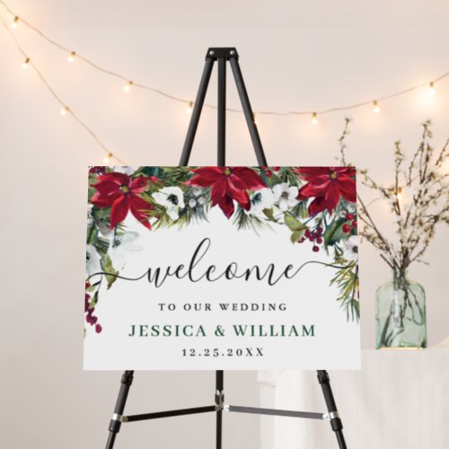 Elegant Red Poinsettia Wedding Ceremony Welcome Foam Board