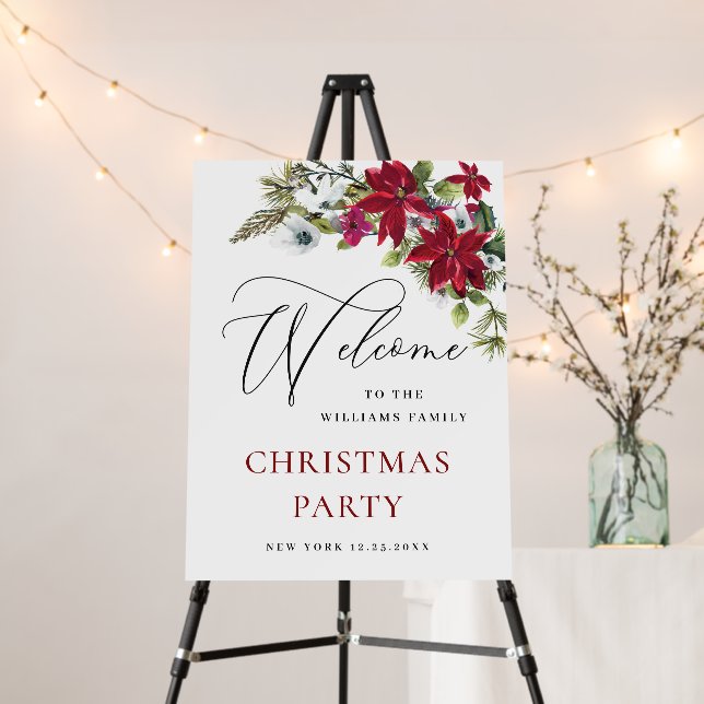 Elegant Red Poinsettia Welcome Christmas Party Foam Board (In Situ (Stand))