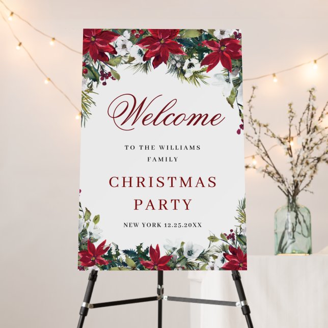 Elegant Red Poinsettia Welcome Christmas Party Foam Board (In Situ (Stand))