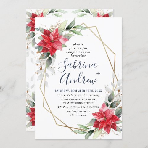 Elegant Red Poinsettia Winter Floral Couple Shower Invitation