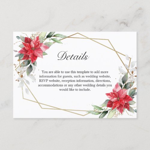 Elegant Red Poinsettia Winter Greenery Details Enclosure Card