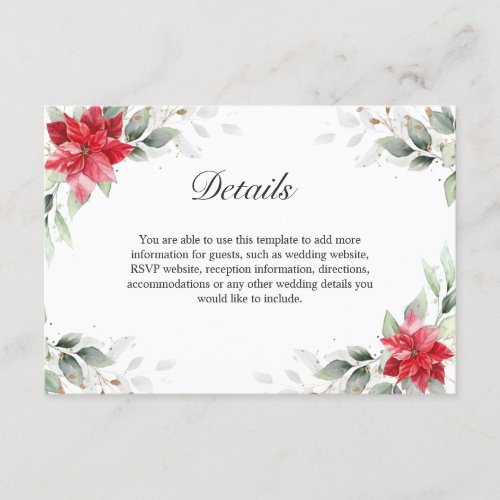 Elegant Red Poinsettia Winter Greenery Details Enclosure Card