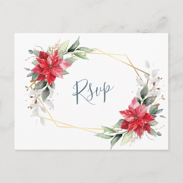 Elegant Red Poinsettia Winter Greenery RSVP Postcard (Front)