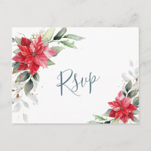 Elegant Red Poinsettia Winter Greenery RSVP Postcard