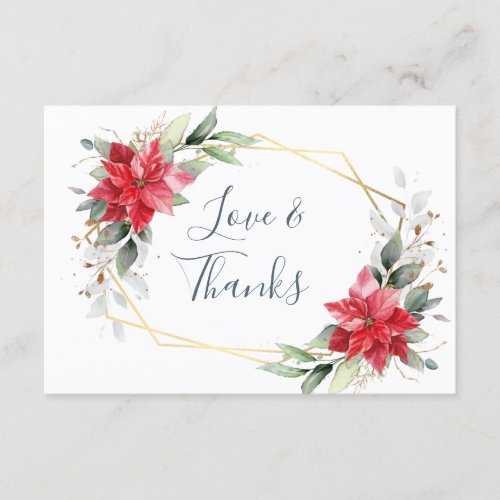 Elegant Red Poinsettia Winter Greenery Watercolor Thank You Card