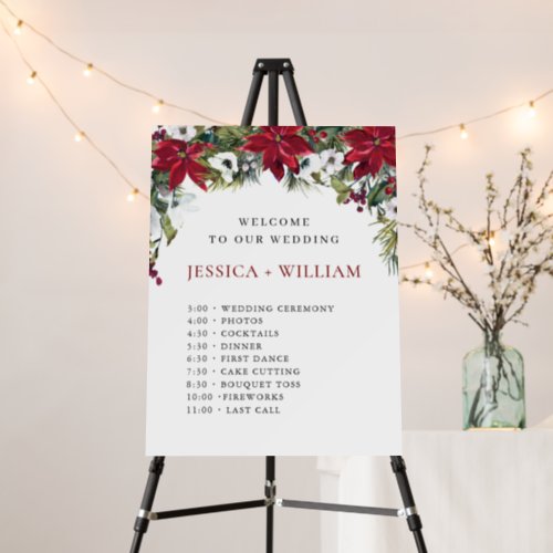 Elegant Red Poinsettia Winter Wedding Day Timeline Foam Board