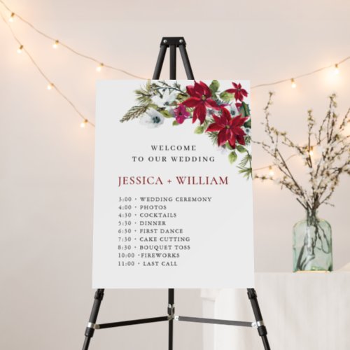 Elegant Red Poinsettia Winter Wedding Day Timeline Foam Board