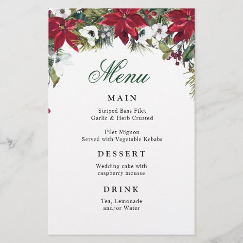 Elegant Red Poinsettia Winter Wedding Dinner Menu