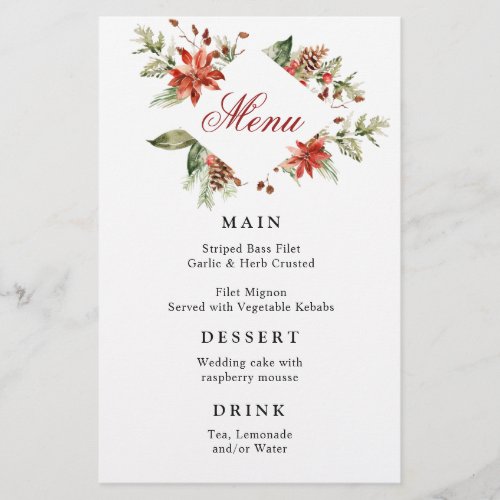 Elegant Red Poinsettia Winter Wedding Dinner Menu