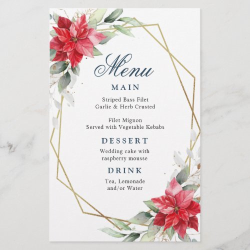 Elegant Red Poinsettia Winter Wedding Dinner Menu