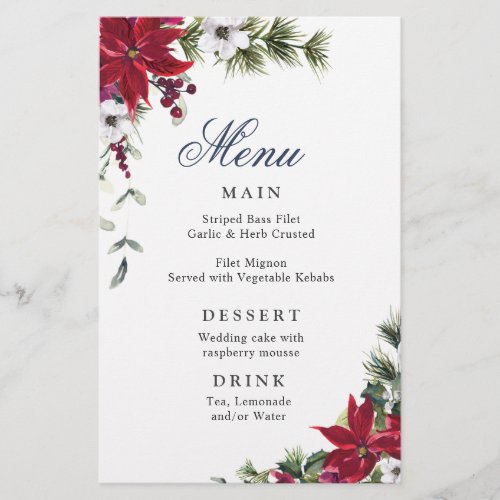 Elegant Red Poinsettia Winter Wedding Dinner Menu