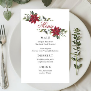 Elegant Red Poinsettia Winter Wedding Dinner Menu
