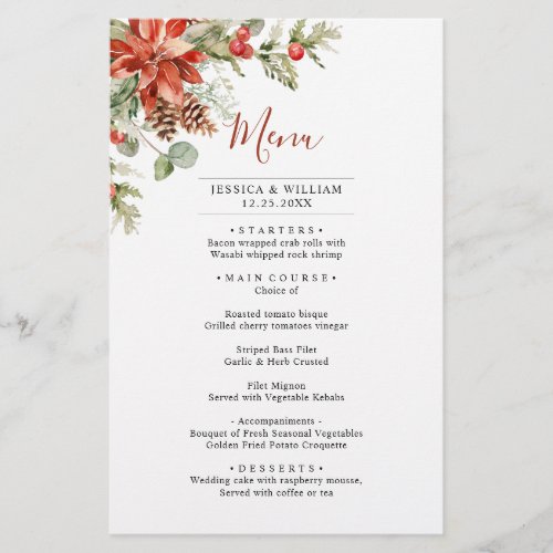 Elegant Red Poinsettia Winter Wedding Dinner Menu