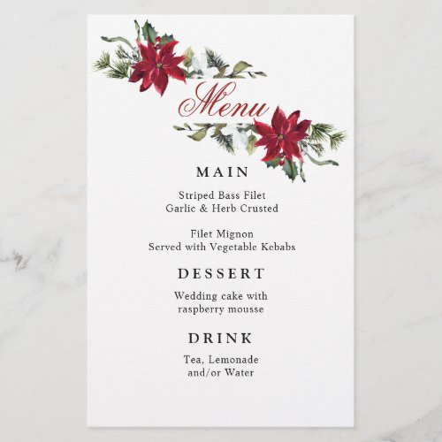 Elegant Red Poinsettia Winter Wedding Dinner Menu