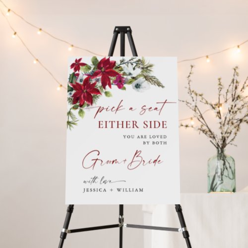 Elegant Red Poinsettia Winter Wedding Welcome Foam Board