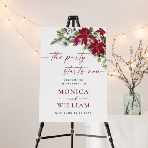 Elegant Red Poinsettia Winter Wedding Welcome Foam Board