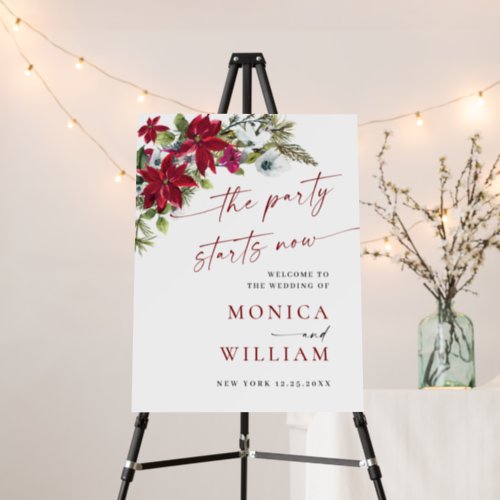 Elegant Red Poinsettia Winter Wedding Welcome Foam Board