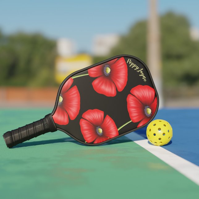 Elegant Red Poppies Personalized Pickleball Paddle (Poppy Pickleball Paddle just for you! Add your name!)