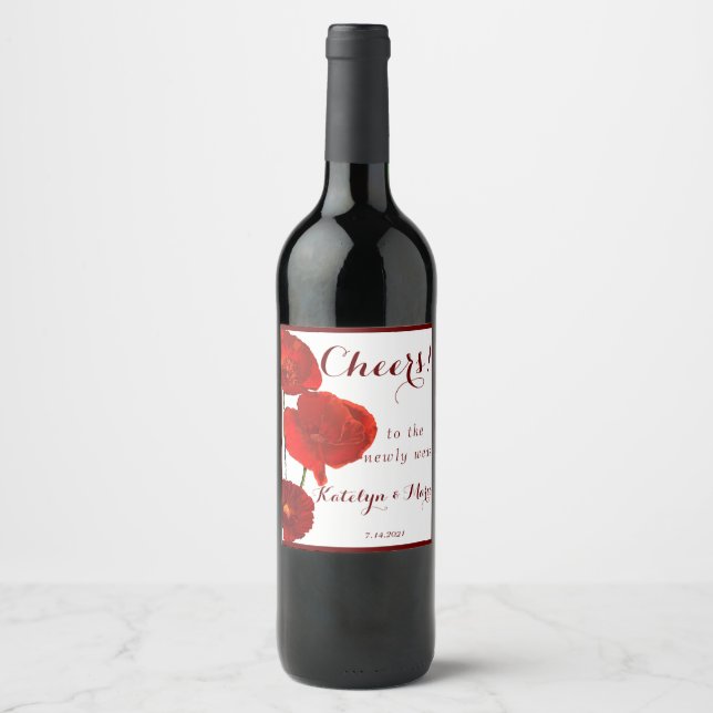 Elegant red poppies wine label (Front)