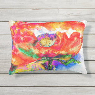 Elegant red poppy classic red floral watercolor outdoor pillow