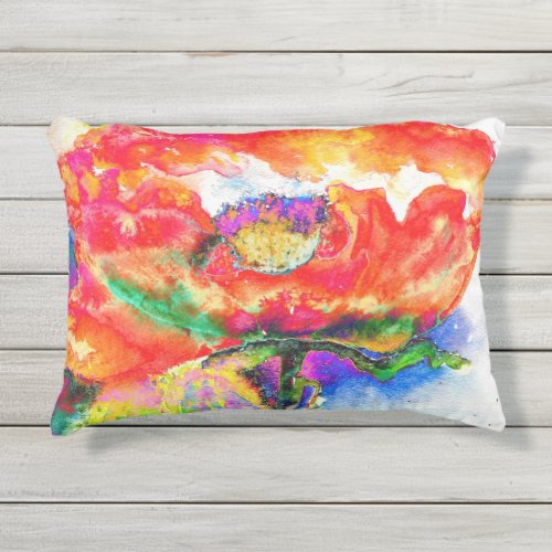 Elegant red poppy classic red floral watercolor  outdoor pillow