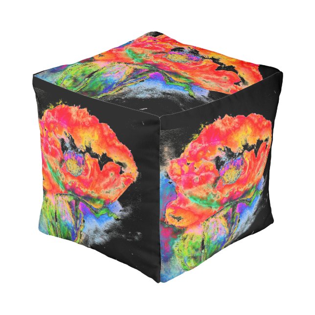 Elegant red poppy classic red floral watercolor  pouf (Angled Front)