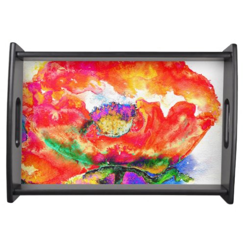 elegant red poppy classic red floral watercolor serving tray