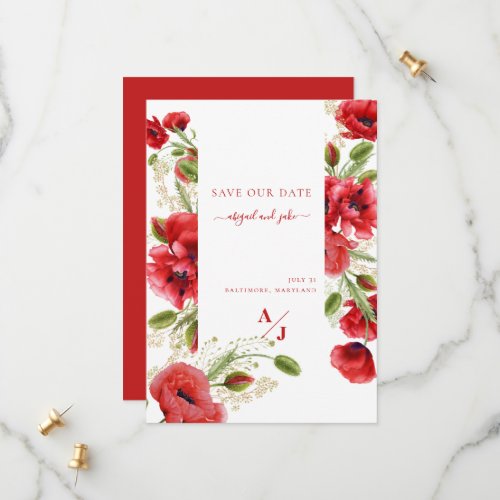 Elegant Red Poppy Floral  Save The Date