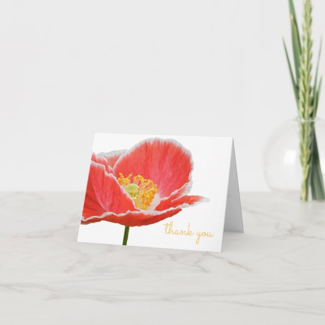 Elegant Red Poppy Floral Spring Flowers Thank You Card (Front)