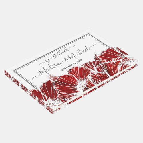 Elegant Red Poppy Floral Wedding Guest Book