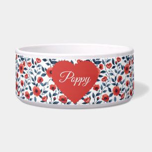 Elegant Red Poppy Flower Personalized Pet Bowl