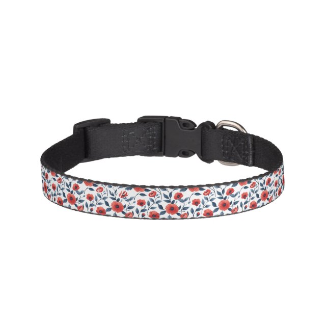 Elegant  Red Poppy Flower Personalized Pet Bowl Collar (Front)