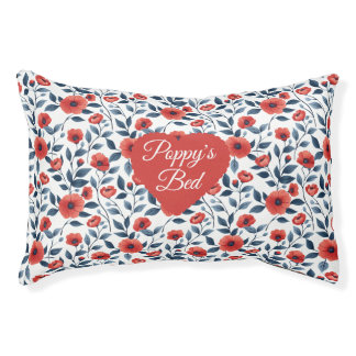 Elegant Red Poppy Flower Personalized Pet Bowl Pet Bed